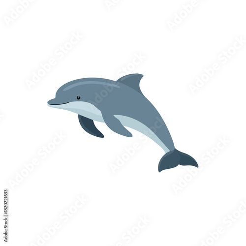 Playful Dolphin Illustration on White Background, Aquatic Design