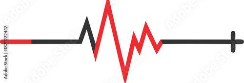 Red and black electrocardiogram line graph symbol isolated