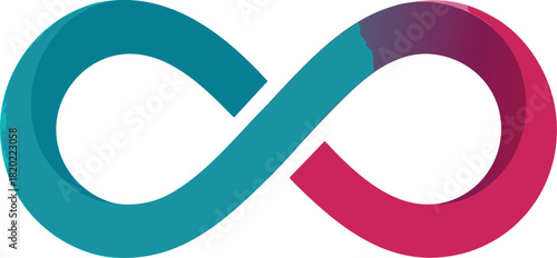Abstract infinity symbol graphic with a gradient blend in teal and pink