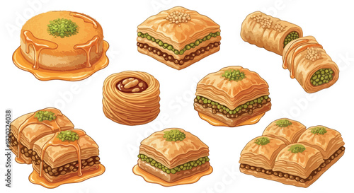 Baklava assortment with transparent background