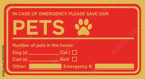 Emergency pet safety sign with paw print for home safety planning