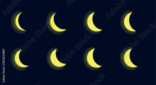 Lunar phases crescent moons dark blue sky