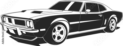 Classic American muscle car graphic, vintage automobile silhouette, retro hot rod, speed, and auto culture vector