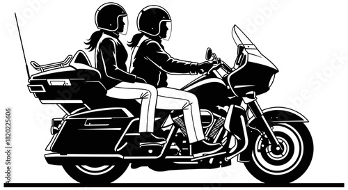 Two women enjoying freedom riding a motorcycle on the open road