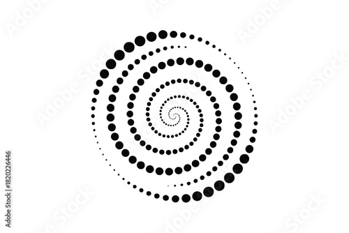 Black spiral vortex of dots on a white background with optical illusion effect circles pattern