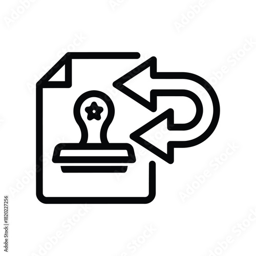 Document with stamp and circular arrows indicating revision or approval process