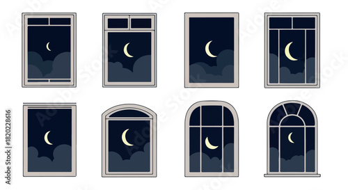 Moonlit windows with clouds night sky scene