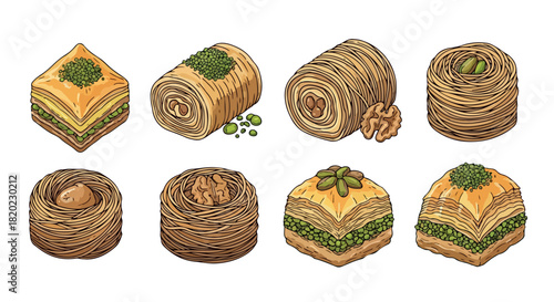 Baklava assortment with transparent background