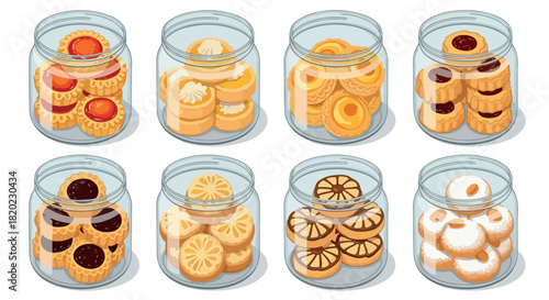 Assorted pastries in glass jars