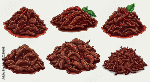 Shredded meat dishes with chili and basil