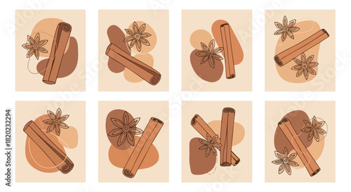 Spices and star anise arrangement with neutral tones