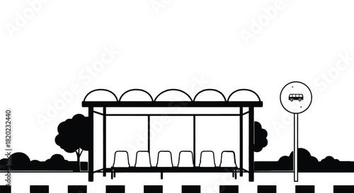 Catch the bus from clean city bus stop with seats and skyline view