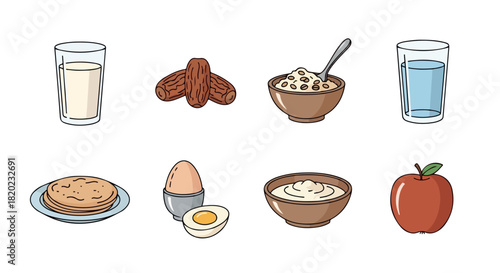 Healthy breakfast food set with transparent background