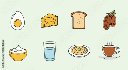 Breakfast food icons set with transparent background
