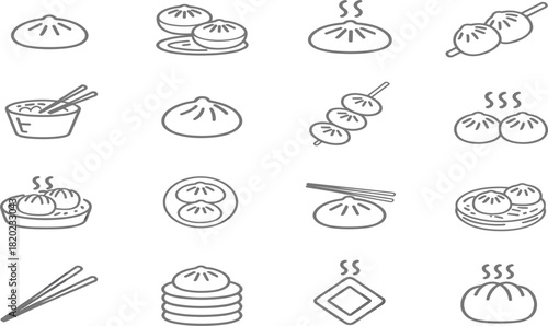 Dim sum and steamed bun line icons set, Asian food, dumpling, baozi, bao, and Chinese cuisine vector