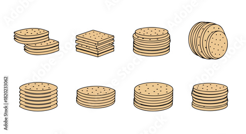 Stacked crackers and biscuits food collection