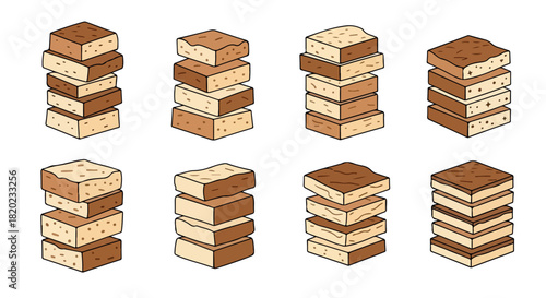 Stacked bread slices in various shades