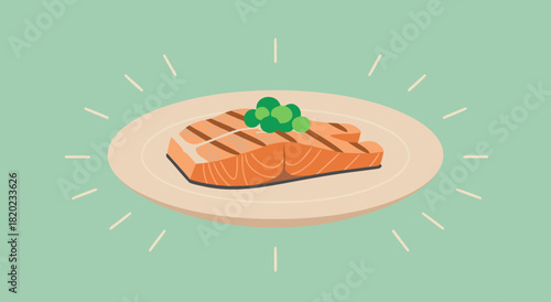 Grilled Salmon – Flat Aesthetic Colored Restaurant Vector