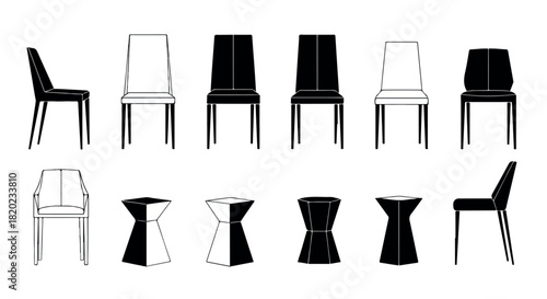 Modern chair and stool set outline style