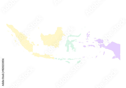 Zonal Political Map of Indonesia with Provinces | West, Central and East Regions Vector (SVG)
