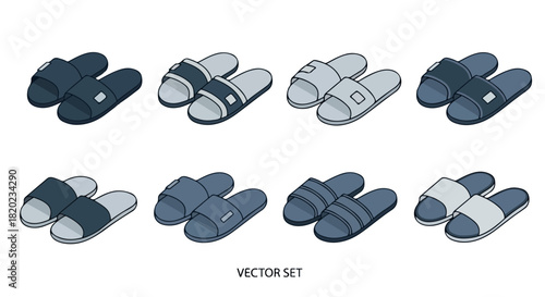 Men's sandals set in various colors with transparent background