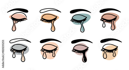 Crying eyes set with pastel color blocks