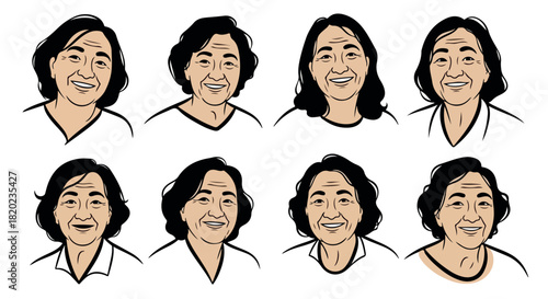 Elderly Asian women faces with smiling expressions