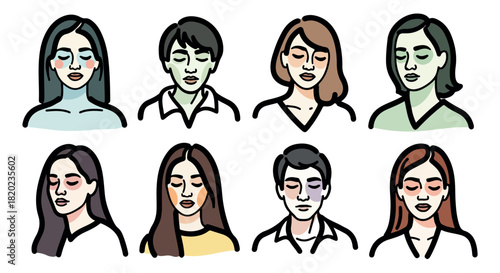 People with closed eyes in various hairstyles