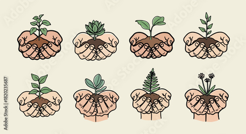 Hands holding plants growth care nature concept