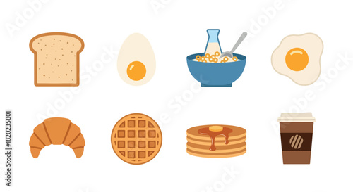 Breakfast food icons set with transparent background