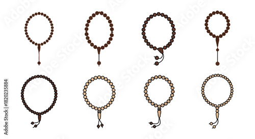 Buddhist prayer beads collection with transparent background