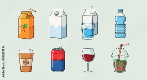 Various beverage containers and drinks collection