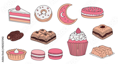 Pink sweets and pastries collection with transparent background