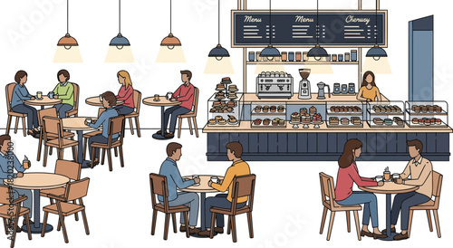 People enjoying drinks and conversation in a cozy cafe