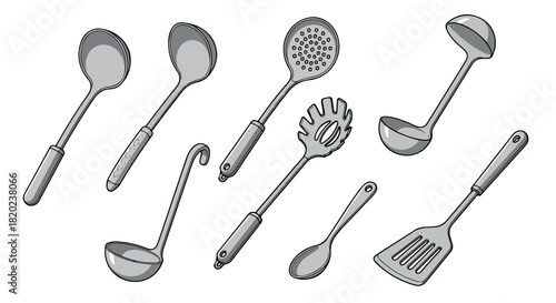 Kitchen cooking utensils set with transparent background