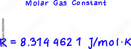 Handwritten illustration of the molar gas constant featuring the value R = 8.3144621 J/mol·K, ideal for chemistry education, science graphics, and study materials.
