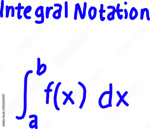 Hand-drawn illustration of integral notation showing definite integral from a to b of f(x) dx, ideal for educational math content and clear visuals.
