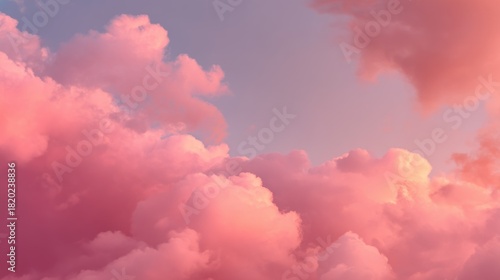 Fototapeta Naklejka Na Ścianę i Meble -  Pink and blue clouds in a pastel sky with a soft, dreamy feel.