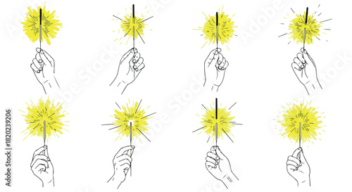 Hands holding sparklers with transparent background