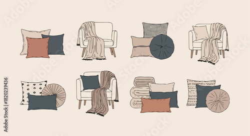Cozy armchair arrangements with blankets and pillows