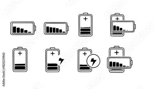 Battery icon set vector. battery charging symbol, battery charge level vector
