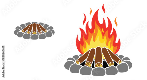 Warm campfire burning brightly surrounded by rocks for outdoor fun