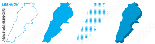 Lebanon Map Vector Set, Middle East Outline Silhouette Dotted 3D Solid Shapes, Country Infographic Template, Editable EPS Geography