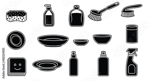 Keep your kitchen sparkling clean with this stylish cleaning icon set