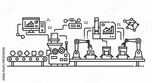 Advanced Automated Production Line with Robotic Arms and Data Analysis for Smart Manufacturing Operations