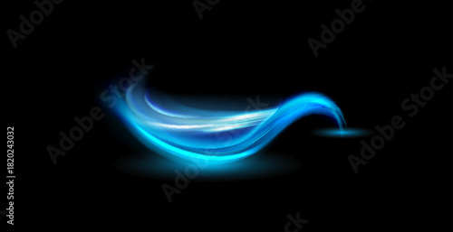 Neon lines of blue speed. Dynamic traces of light movement. Light wave of the trace, line of the trace. Futuristic neon light lines. Light movement