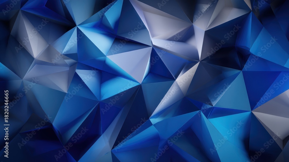 Fototapeta premium A dark blue and white abstract geometric pattern with a gradient effect, featuring a mix of triangles and shapes in shades of blue and white.