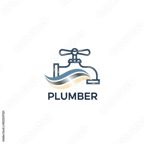 Plumber logo with a faucet and wave design, suitable for plumbing services.