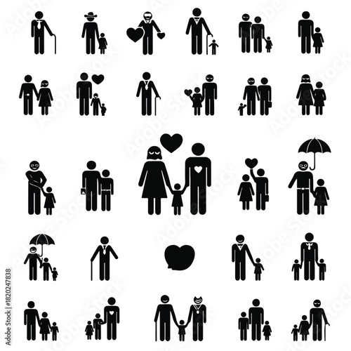 Diverse family silhouettes representing different relationships and generations, showcasing unity and connection