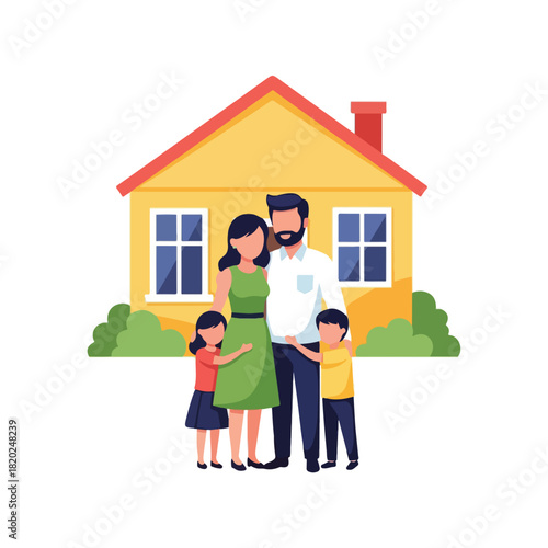 Happy Family Standing in Front of Their New Home, Representing Homeownership and Family Life